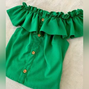 Green Ruffled Off-the-Shoulder Top